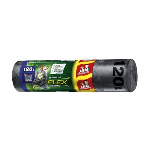 Sarantis Jan Niezbędny Worki na śmieci Magnum Flex&amp;Strong z taśmą 120L  1op.-8szt