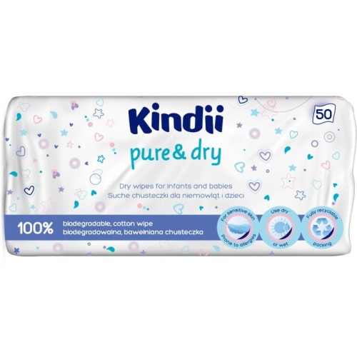 Kindii Pure &amp; Dry Suche Chusteczki dla niemowląt i dzieci 1op.-50szt