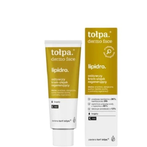 TOŁPA Dermo Face Lipidro Odżywczy krem-olejek regenerujący na noc - odbudowa bariery hydrolipidowej 40 ml