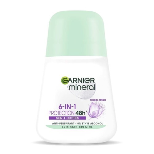 GARNIER Mineral Dezodorant roll-on 6in1 Protection 48h Floral Fresh - Skin+Clothes   50 ml