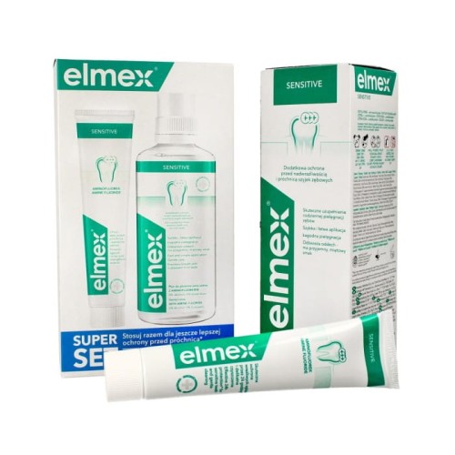 Elmex Sensitive Kaseta - Pasta do zębów 75ml + Płyn do płukania ust 400ml