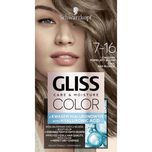 SCHWARZKOPF Gliss Color Farba do włosów Care &amp; Moisture nr 7-16 Cool Ash Blonde