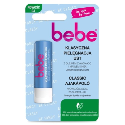 BEBE Pomadka ochronna Klasyczna Pielęgnacja Ust z Olejkiem z Awokado i Masłem Shea 4.9g