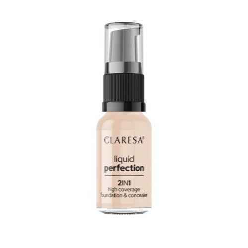CLARESA Liquid Perfection Korektor i Podkład kryjący w płynie 2in1 Warm Medium nr 102 18g