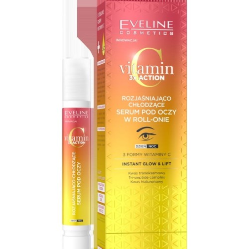 EVELINE Vitamin C 3x Action Rozjaśniająco - Chłodzące Serum pod oczy w roll-onie 15ml