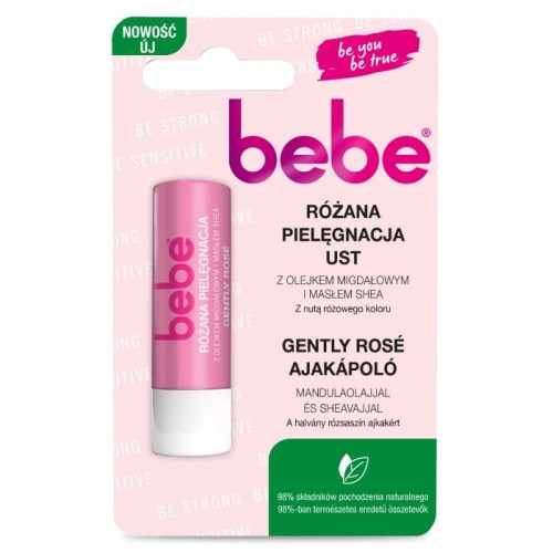 BEBE Pomadka ochronna Różana Pielęgnacja Ust z Olejkiem Migdałowym i Masłem Shea 4.9g