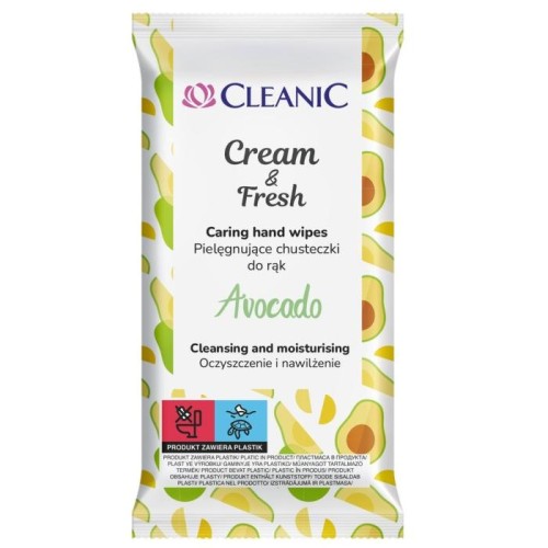 CLEANIC Pielęgnujące Chusteczki do rąk Cream &amp; Fresh - Avocado 1op-15szt