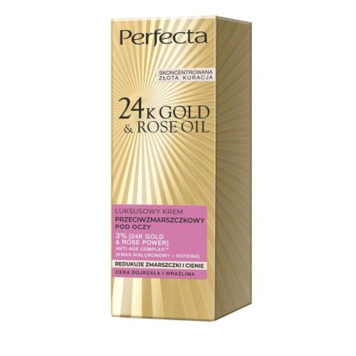 PERFECTA 24K Gold &amp; Rose Oil Luksusowy krem przeciwzmarszczkowy pod oczy 15 ml