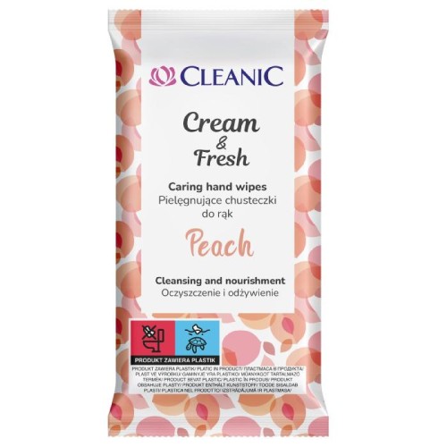 CLEANIC Pielęgnujące Chusteczki do rąk Cream &amp; Fresh - Peach 1op-15szt