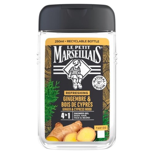 LE PETIT MARSELLAIS Odświeżający Żel pod prysznic 4w1 dla mężczyzn - Imbir &amp; Drzewo Cyprysowe 250ml