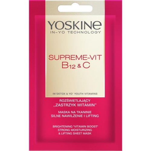 YOSKINE Supreme-Vit B12&amp;C Maska rozświetlająca na tkaninie Silne nawilżenie i lifting 20 ml