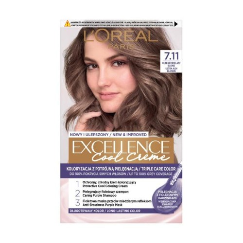 LOREAL Excellence Creme Farba do włosów 7.11 Ultrapopielaty blond