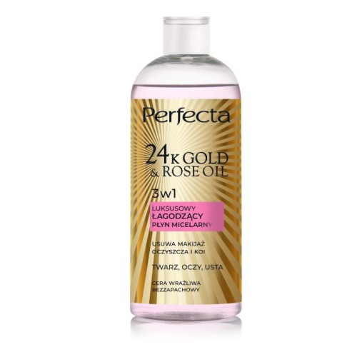 PERFECTA 24K Gold &amp; Rose Oil Luksusowy płyn micelarny dla cery wrażliwej 3w1 400 ml