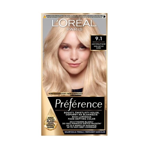 LOREAL Preference Farba do włosów 9.1 - Jasny Popielaty Blond 1 op.