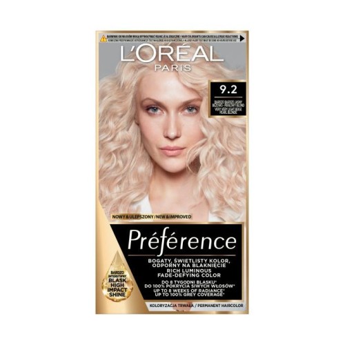 LOREAL Preference Farba do włosów 9.2 - Bardzo Bardzo Jasny Beżowy Perłowy Blond 1 op.