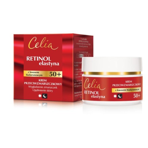 CELIA Retinol &amp; Elastyna 50+ Krem przeciwzmarszczkowy z kwasem hialuronowym na dzień i na noc 50 ml