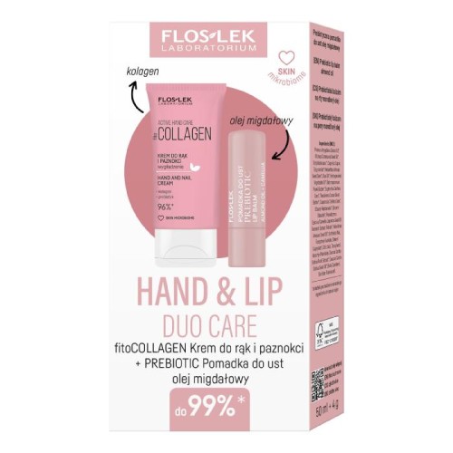 FLOSLEK Zestaw prezentowy Hand &amp; Lip DUO Care Fitocollagen (krem do rąk 50ml+pomadka ochronna Prebiotic)
