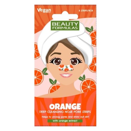 BEAUTY FORMULAS Nose Pore Strips Głęboko oczyszczające płatki na nos - Orange (pomarańcza) 1op.-6 sztuk