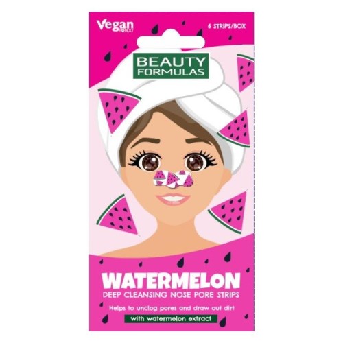 BEAUTY FORMULAS Nose Pore Strips Głęboko oczyszczające płatki na nos - Watermelon (arbuz) 1op.-6 sztuk