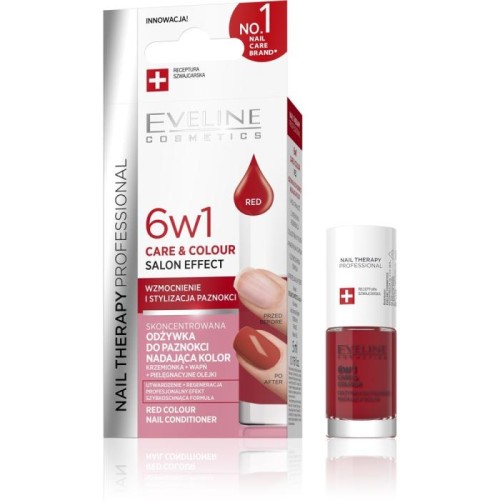 EVELINE Nail Therapy Professional Odżywka do paznokci nadająca kolor Care&amp;Colour 6w1 - Red 5 ml