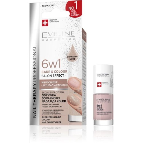 EVELINE Nail Therapy Professional Odżywka do paznokci nadająca kolor Care&amp;Colour 6w1 - Shimmering Nude 5 ml