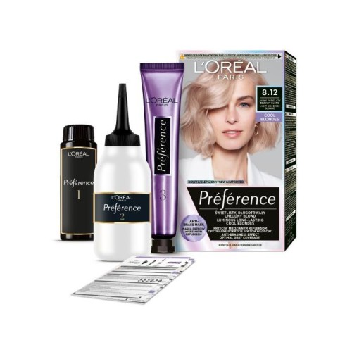 LOREAL Preference Farba do włosów 8.12 - Jasny Popielaty Beżowy Blond 1 op.