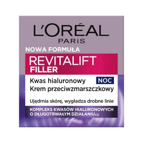LOREAL Revitalift Filler 40+ Krem przeciwzmarszczkowy z Kwasem hialuronowym na noc 50 ml