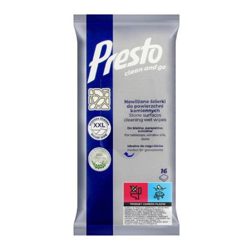 PRESTO Clean &amp; Go Ściereczki nawilżane do powierzchni kamiennych 1 op. - 16 szt.