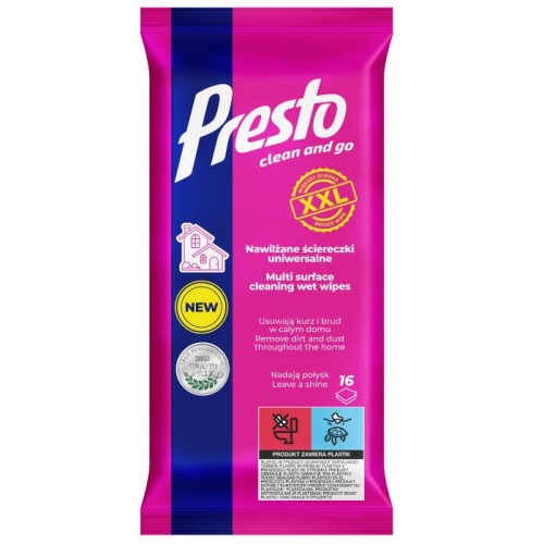 PRESTO Clean and Go Ściereczki nawilżane uniwersalne - XXL 16 szt.
