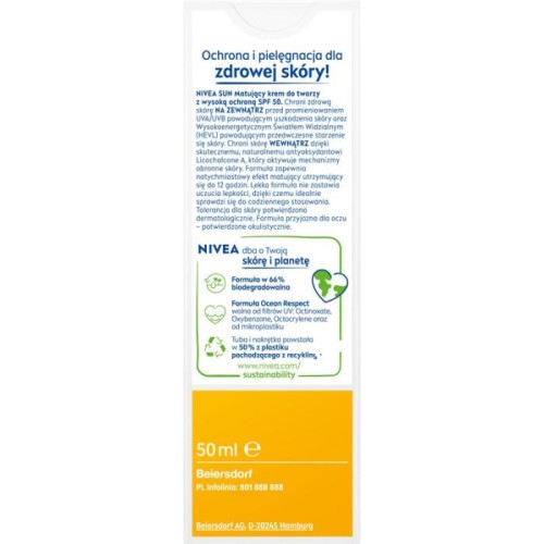 NIVEA SUN Shine Control Krem matujący do twarzy SPF50 50 ml