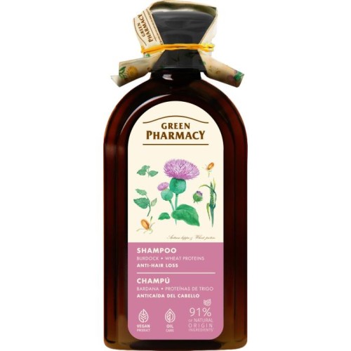 GREEN PHARMACY Szampon przeciw wypadaniu włosów Łopian i Białka pszenicy 350 ml