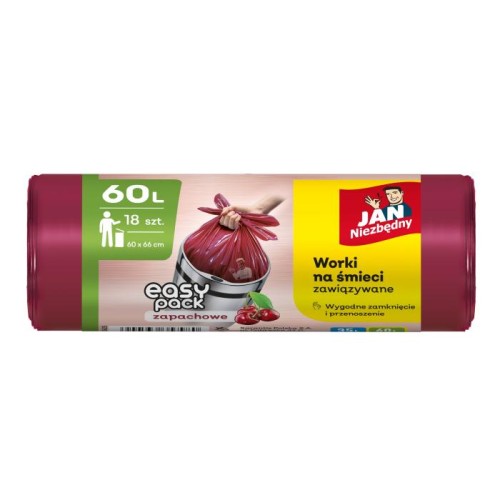 JAN NIEZBĘDNY Worki na śmieci HD Easy-Pack Wiśnia 60L - 18 sztuk