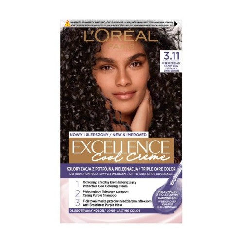LOREAL Excellence Cool Creme Krem koloryzujący 3.11 Ultrapopielaty Ciemny Brąz 1op.