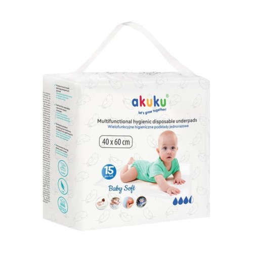 AKUKU Podkłady jednorazowe do przewijania niemowląt Baby Soft 40x60 cm (a0500) 1 op. - 15 szt.