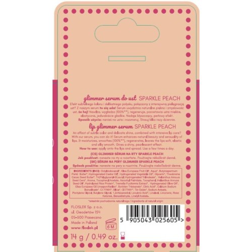 FLOSLEK Glimmer Serum do ust Sparkle Peach 14 g