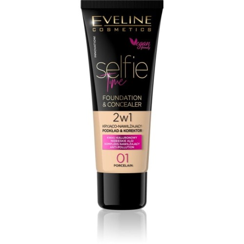 EVELINE Selfie Time Podkład 2w1 kryjąco-nawilżający nr 01 Porcelain 30 ml