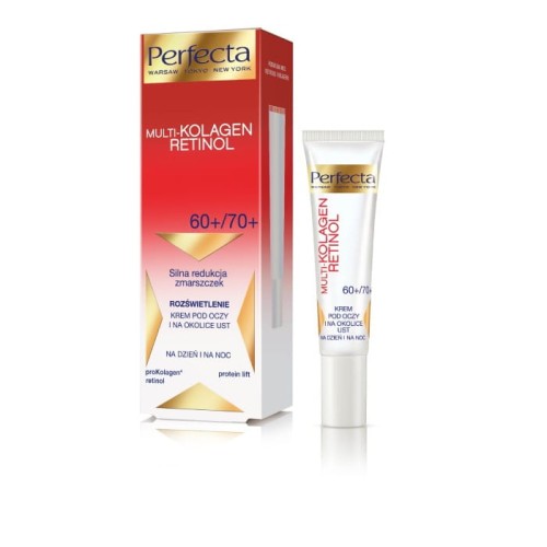 PERFECTA Multi-Kolagen Retinol 60+/70+ Krem pod oczy i na powieki rozświetlający i redukujący zmarszczki 15 ml