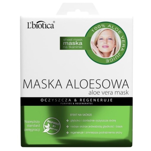 L`BIOTICA Maska aloesowa na tkaninie - oczyszcza &amp; regeneruje 23ml