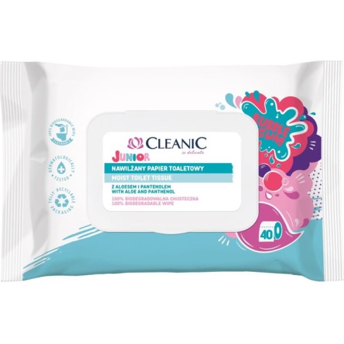 Cleanic Junior Nawilżany Papier toaletowy Bubble Gum  1op.-40szt