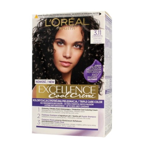 LOREAL Excellence Cool Creme Krem koloryzujący 3.11 Ultrapopielaty Ciemny Brąz 1op.