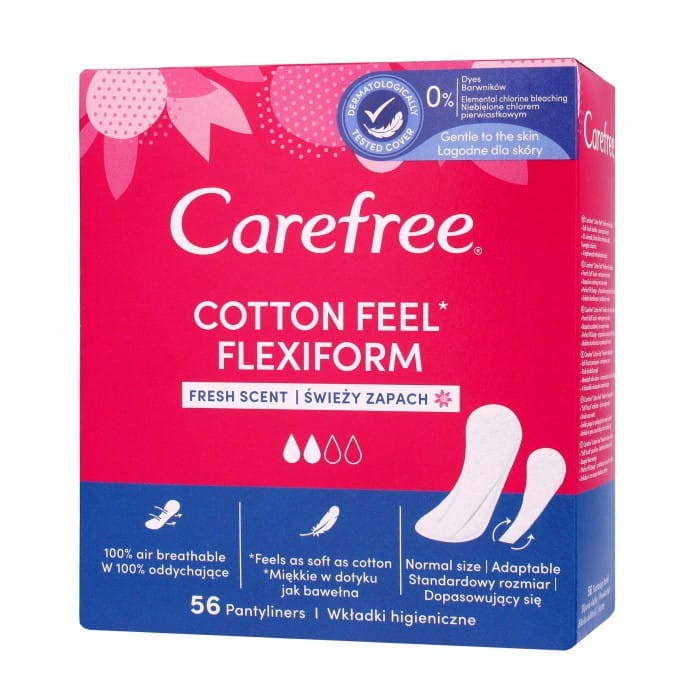 Carefree Cotton Flexiform Wkładki higieniczne Fresh Scent - świeży zapach 1op.-56szt