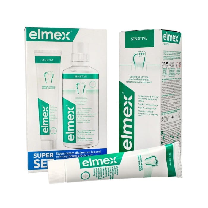 Elmex Sensitive Kaseta - Pasta do zębów 75ml + Płyn do płukania ust 400ml