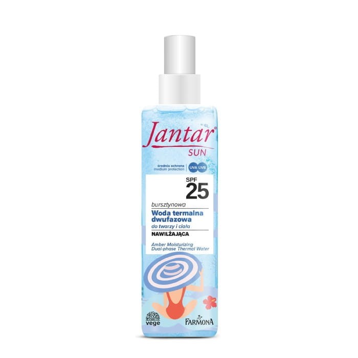 JANTAR Sun Bursztynowa woda termalna dwufazowa do twarzy i ciała SPF 25 nawilżająca 200 ml