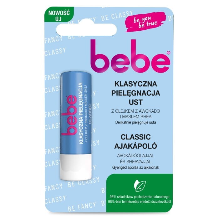 BEBE Pomadka ochronna Klasyczna Pielęgnacja Ust z Olejkiem z Awokado i Masłem Shea 4.9g