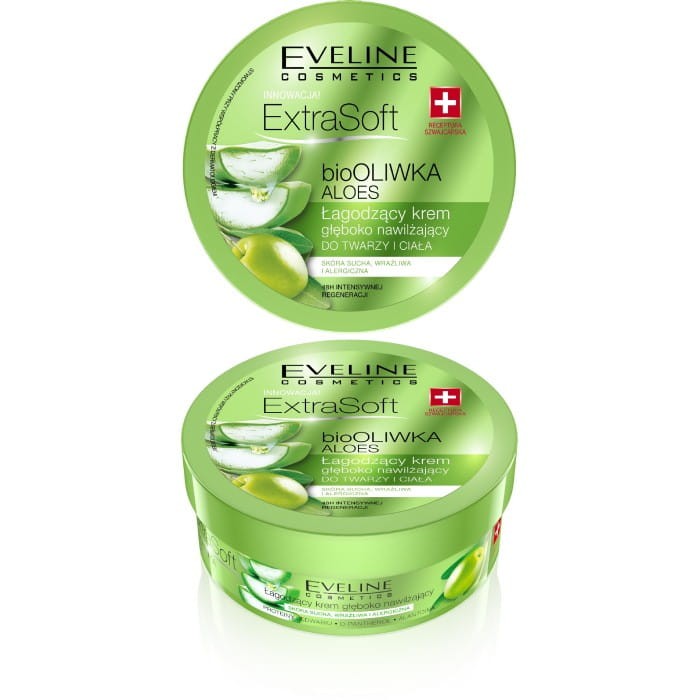EVELINE Extra Soft  bio Oliwka i Aloes Łagodzący krem głęboko nawilżający do twarzy i ciała  175 ml