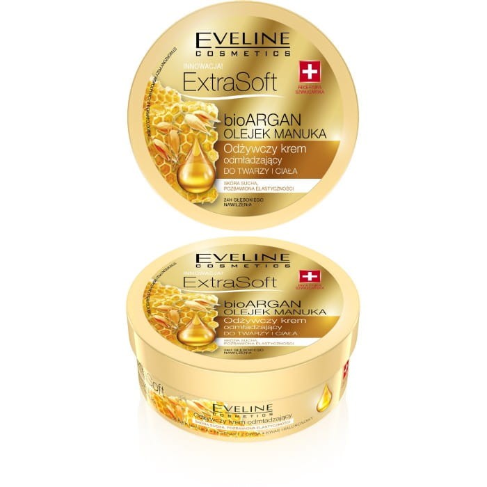 EVELINE Extra Soft  bio Argan i Olejek Manuka Odżywczy krem odmładzający do twarzy i ciała  175 ml