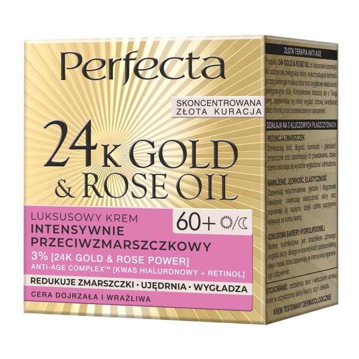 PERFECTA 24K Gold &amp; Rose Oil 60+ Luksusowy krem intensywnie przeciwzmarszczkowy na dzień i na noc 50 ml