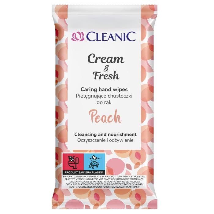 CLEANIC Pielęgnujące Chusteczki do rąk Cream &amp; Fresh - Peach 1op-15szt