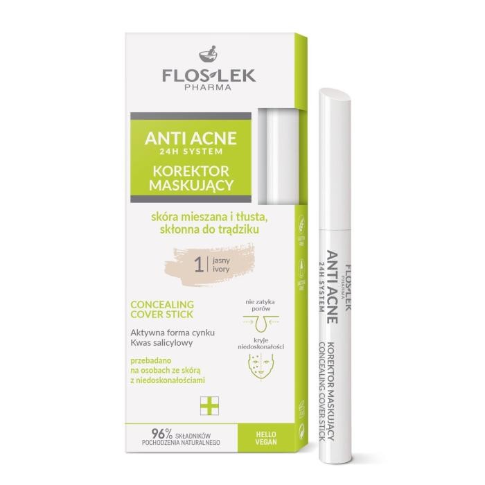 FLOSLEK Anti Acne Korektor maskujący do skóry mieszanej i tłustej skłonnej do trądziku - jasny 1