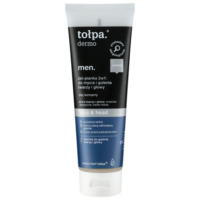 TOŁPA Dermo Men Żel-pianka 2w1: do mycia i golenia twarzy i głowy Face &amp; Head 100 ml